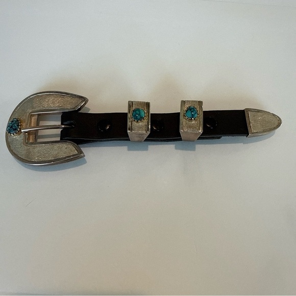 Tony Sanchez Sterling & 14K Gold Turquoise 3-Piece Belt Buckle Set – Vintage - Picture 3 of 10